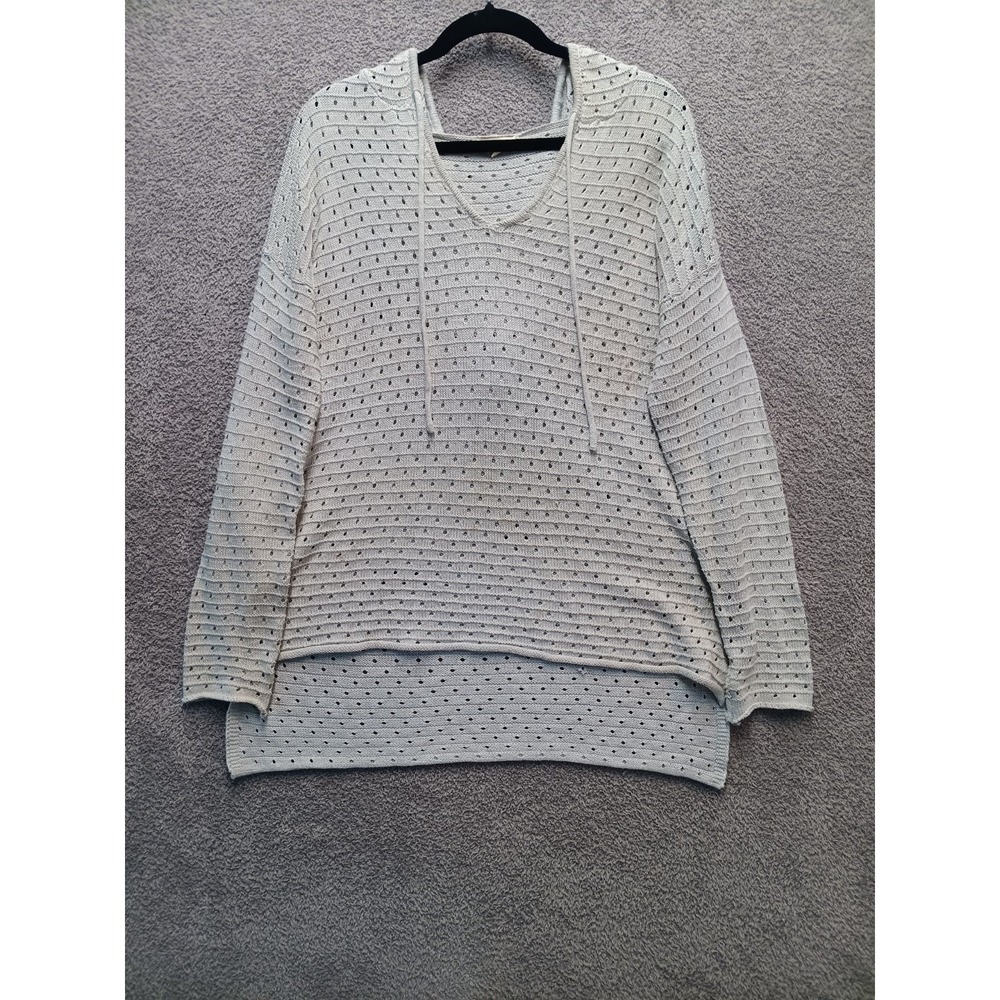 Hem & Thread Hooded Knit Sweater Women S/M Grey Cotton Cottagecore‎ Beachy